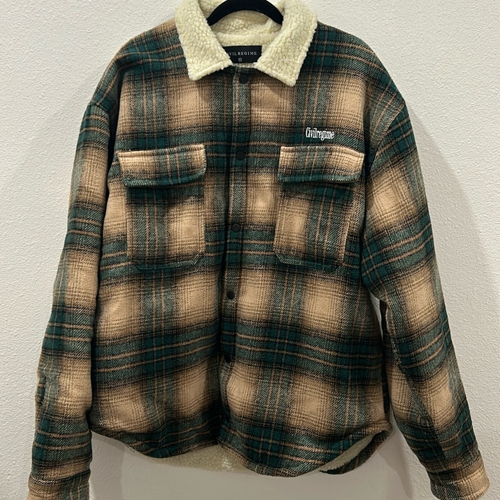Plaid Sherpa-Lined Jacket - Green and Tan
